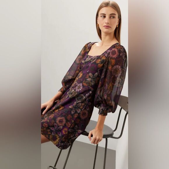 Slate & Willow Dark Florals Mini Dress Size 0 - Picture 4 of 9